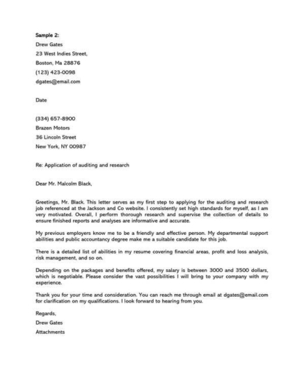 Auditor Cover Letter Examples and Templates