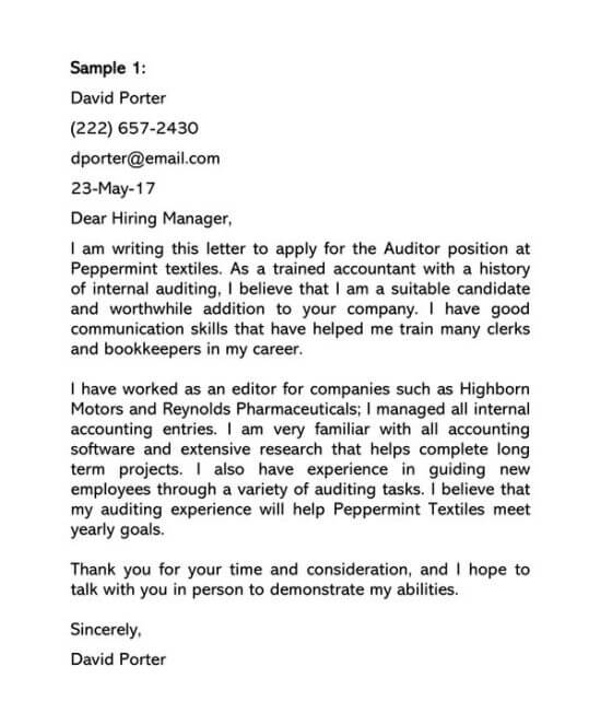 Auditor Cover Letter [Effective Sample Letters & Templates]