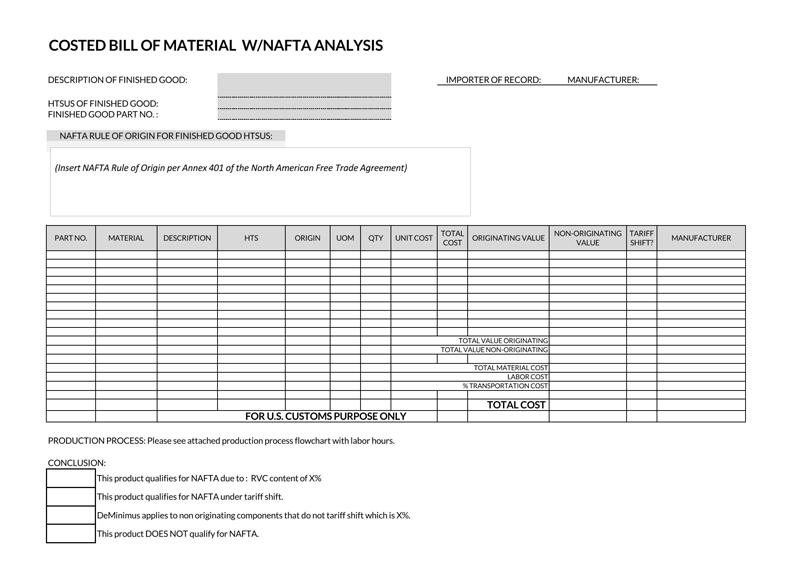 bill of material excel spreadsheet