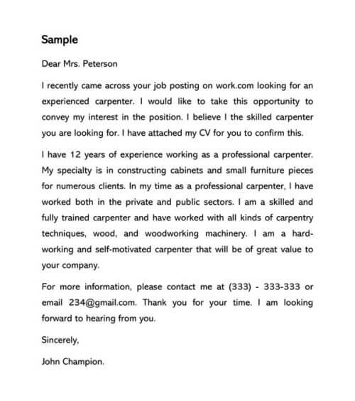Carpenter Cover Letter Sample