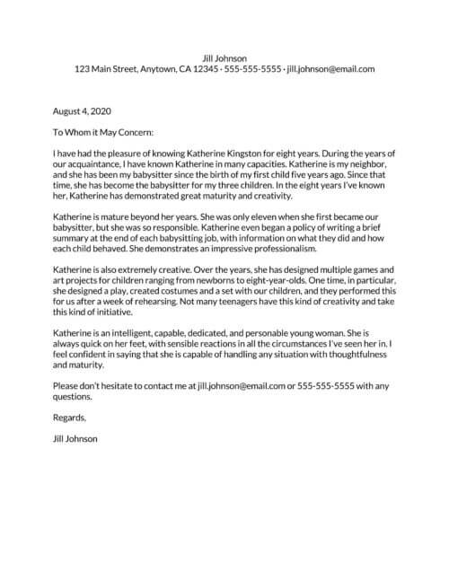 personal character letter of recommendation