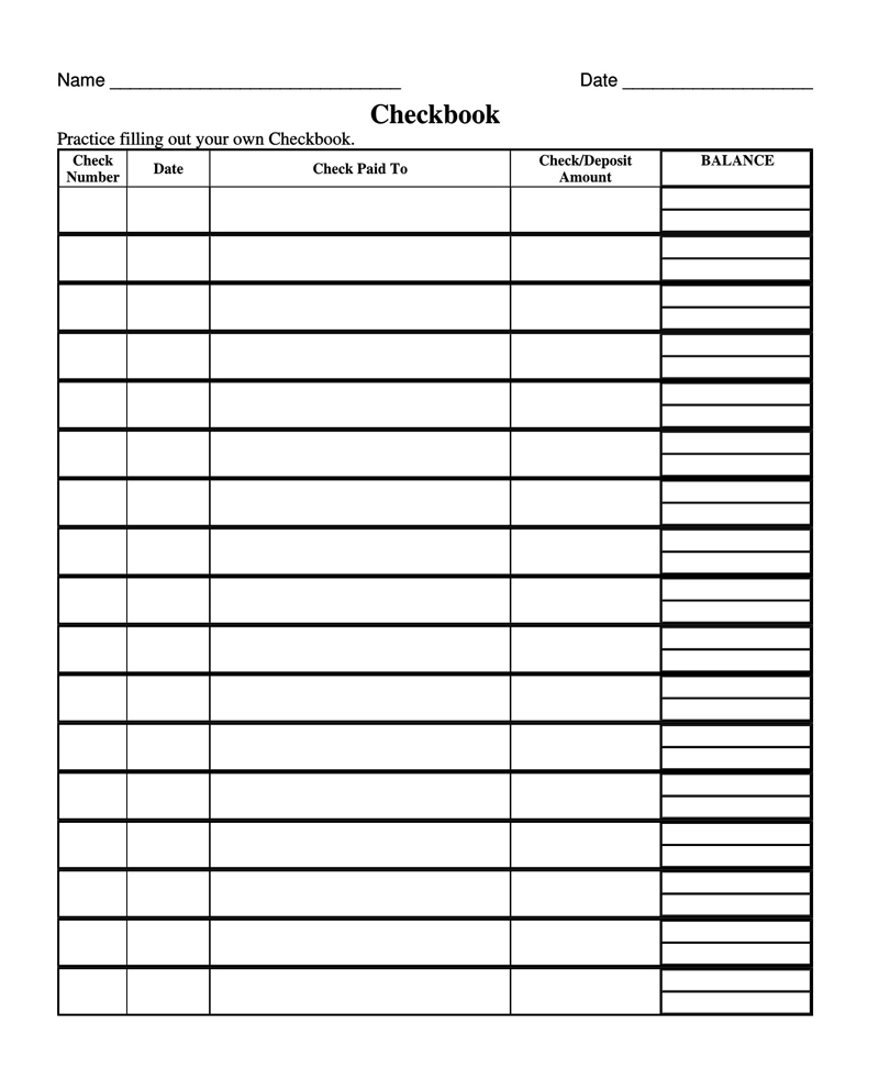 Free Checkbook Register Sample
