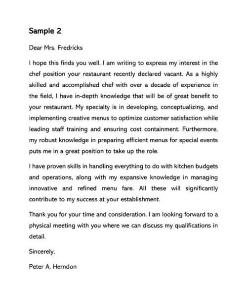 Chef Cover Letter Samples