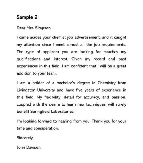 Chemist Cover Letter Samples