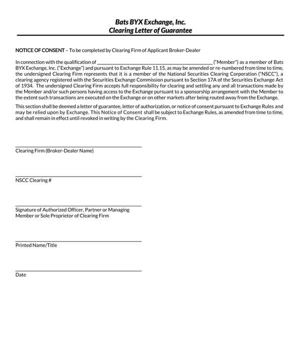 Printable Clearing Letter of Guarantee Form in Pdf