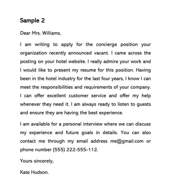Editable Concierge Cover Letter Template 02- Word Document