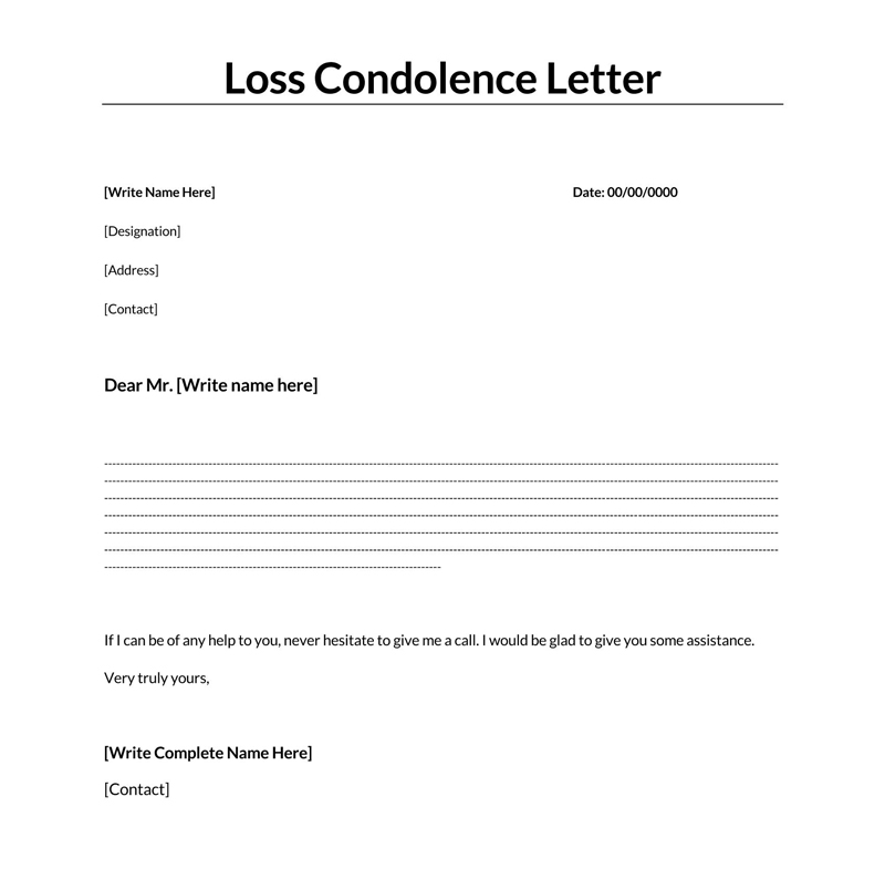 Sample Condolence Letter Printable