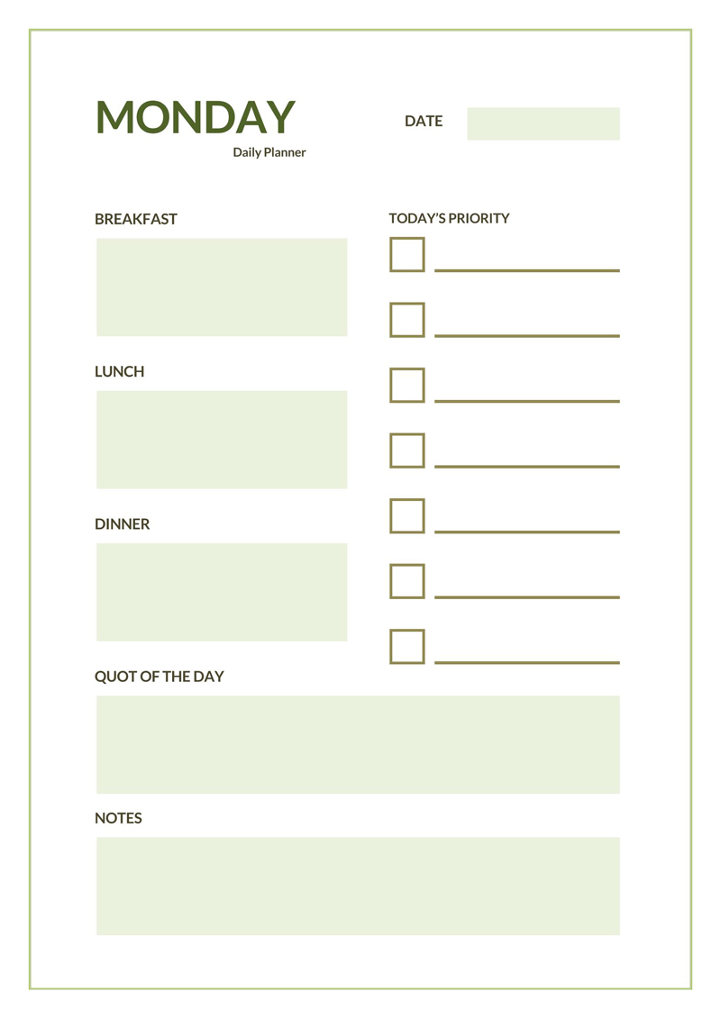 free printable daily planner sheets