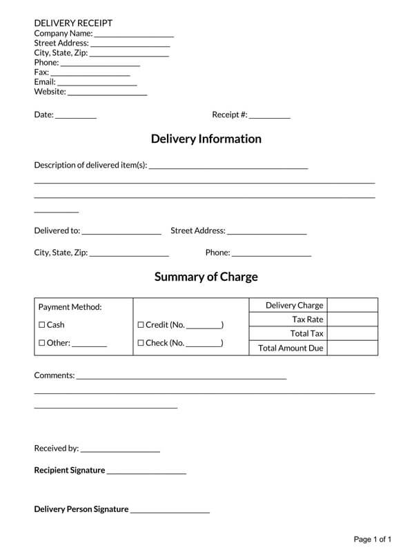 Free Delivery-Receipt-Template