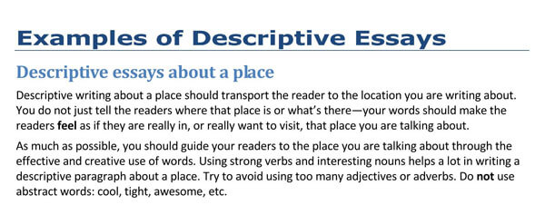Editable Descriptive Essays about a place Sample