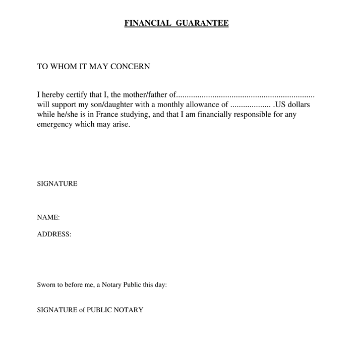 Financial Guarantee Letter