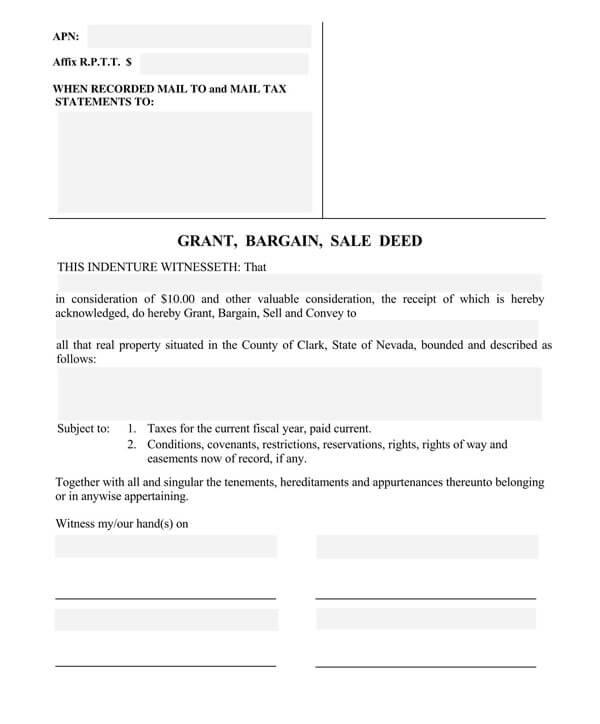 Printable Grant Bargain Sale Deed Form as Pdf File
