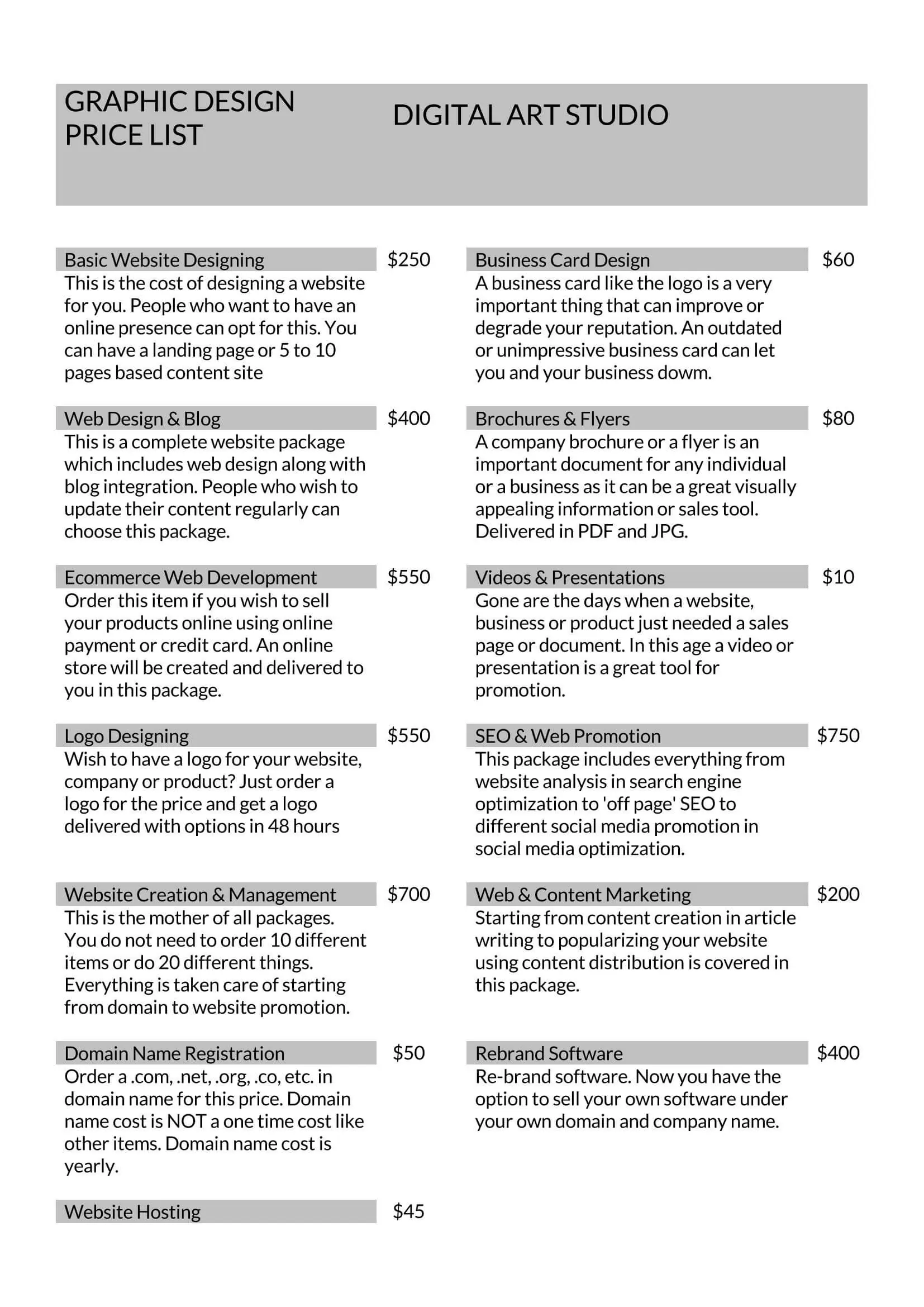 45 Free Printable Price List Templates (Word, Excel, PDF)
