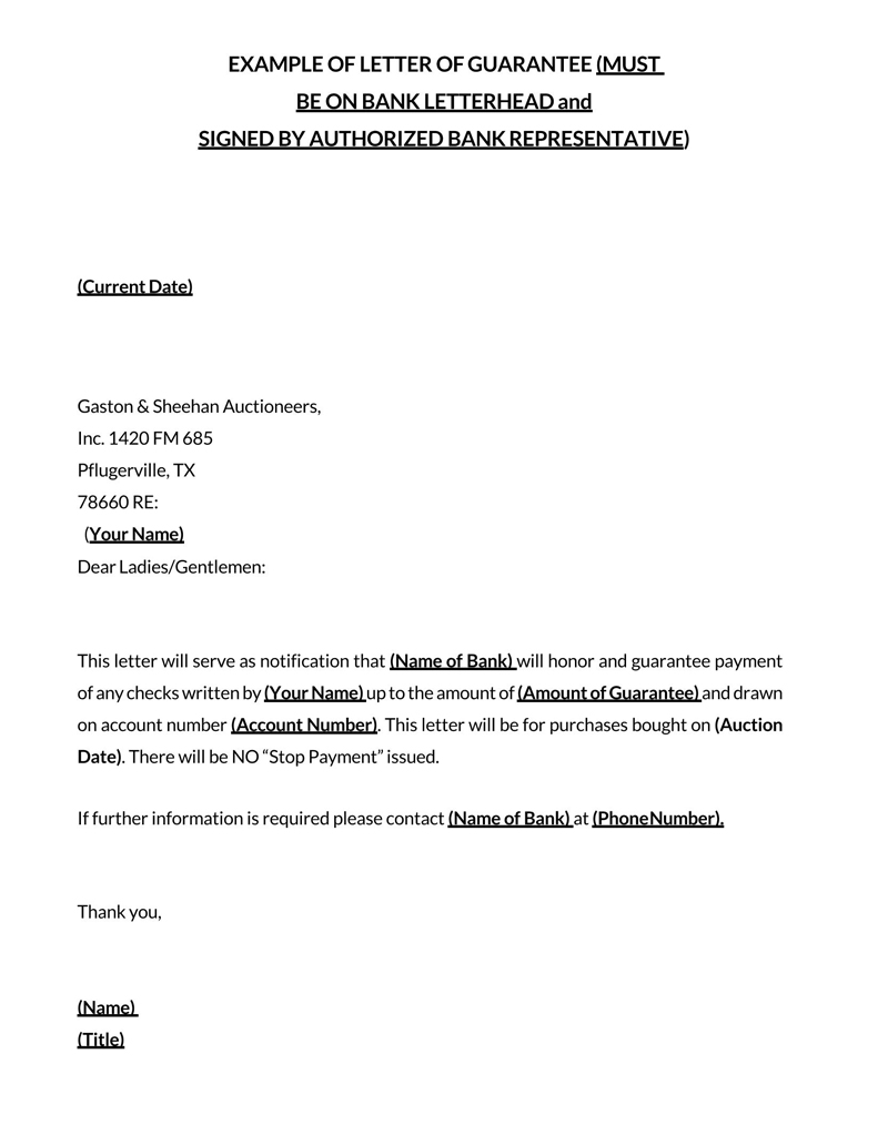Sample Letter of Guarantee for Business