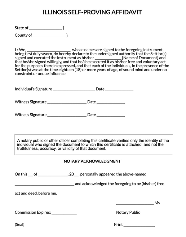 Self-Proving Affidavit Form - Free Example for Illinois (PDF)