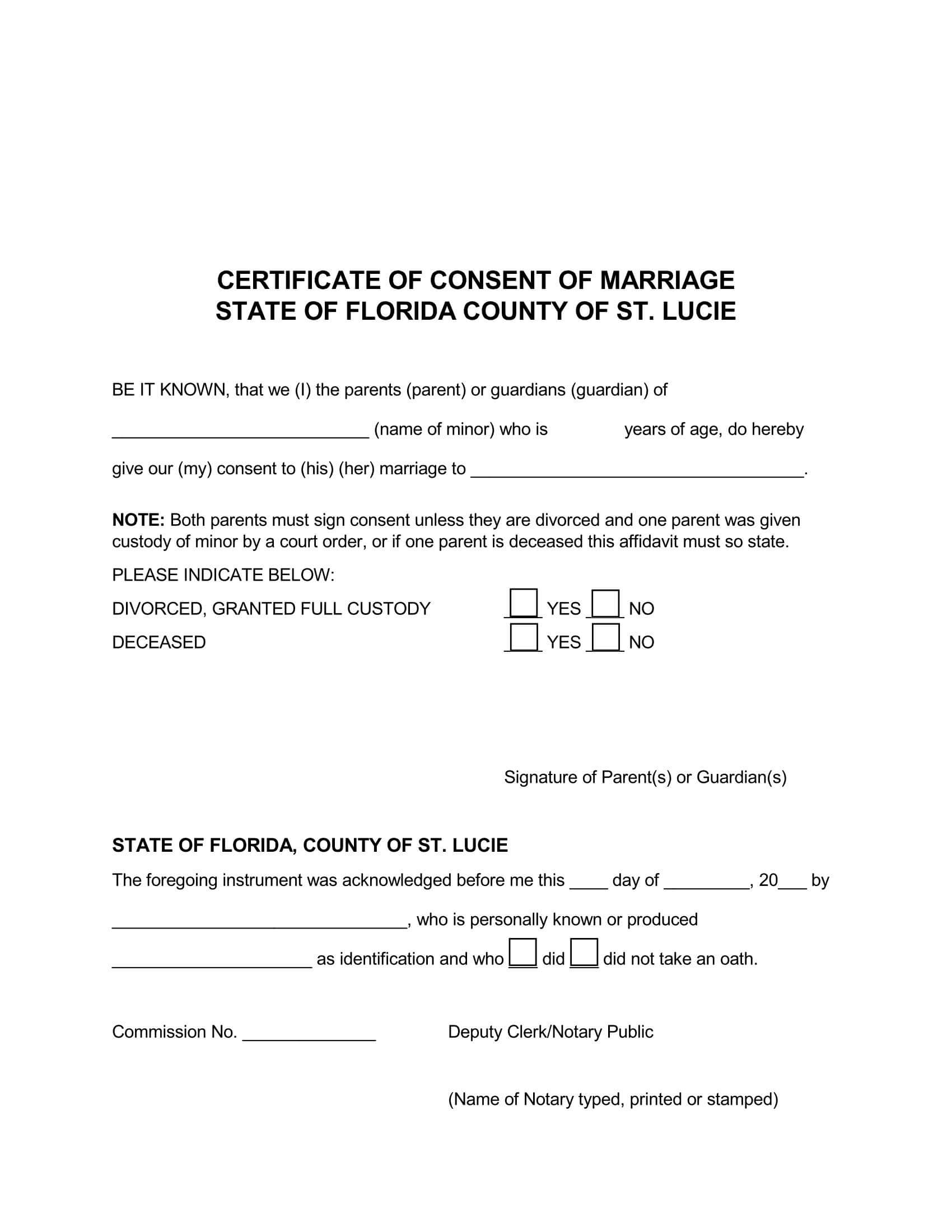 free Marriage Parental Consent Form Used for Applicants under 16