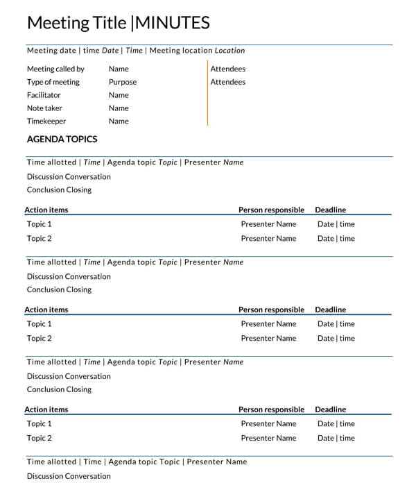 Meeting Minutes Template Format