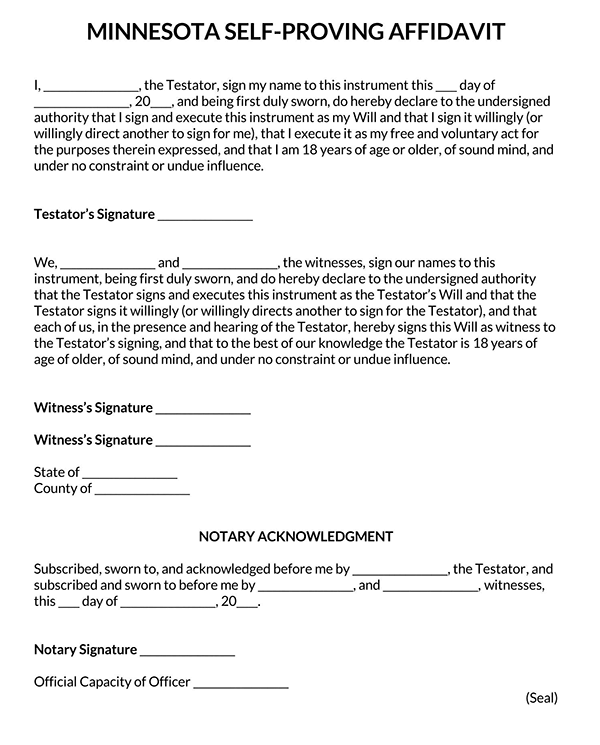 Self-Proving Affidavit Form - Free Example for Minnesota (Template)