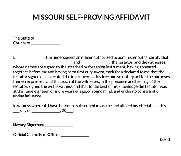 Self-Proving Affidavit Form - Free Example for Missouri (Printable)