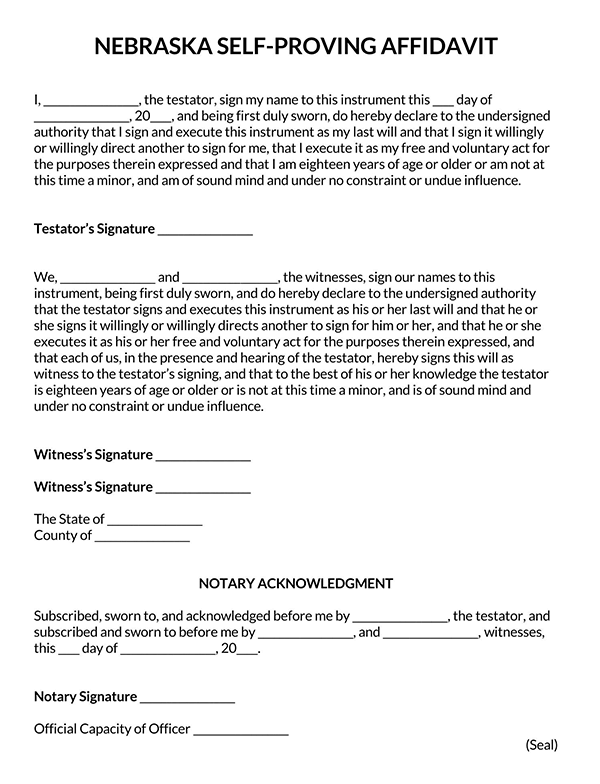 Self-Proving Affidavit Form - Free Example for Nebraska (Editable)