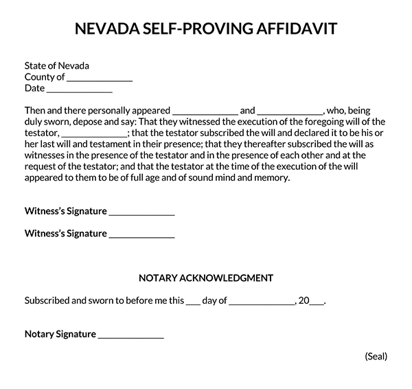 Editable Self-Proving Affidavit Template - Free Sample for Nevada (Template)