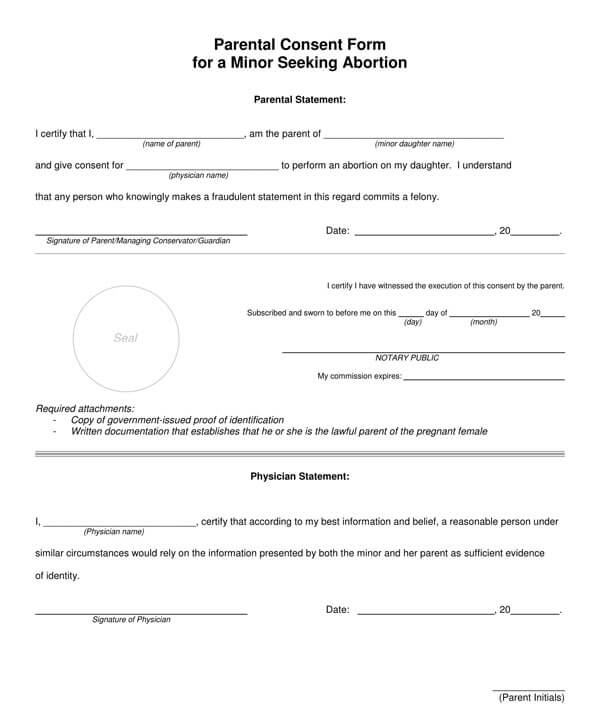 sample Parental consent form for the abortion template