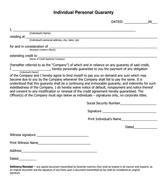Personal Letter of Guarantee for Loan