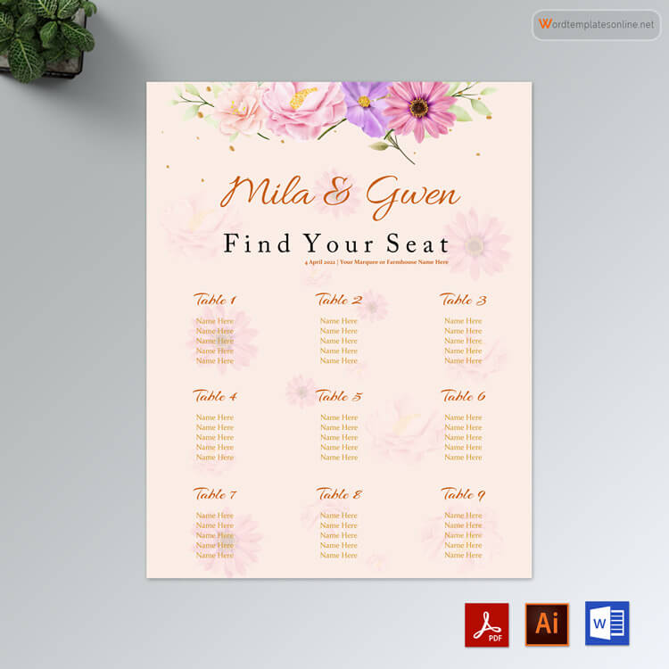 Wedding Seating Chart Template Example