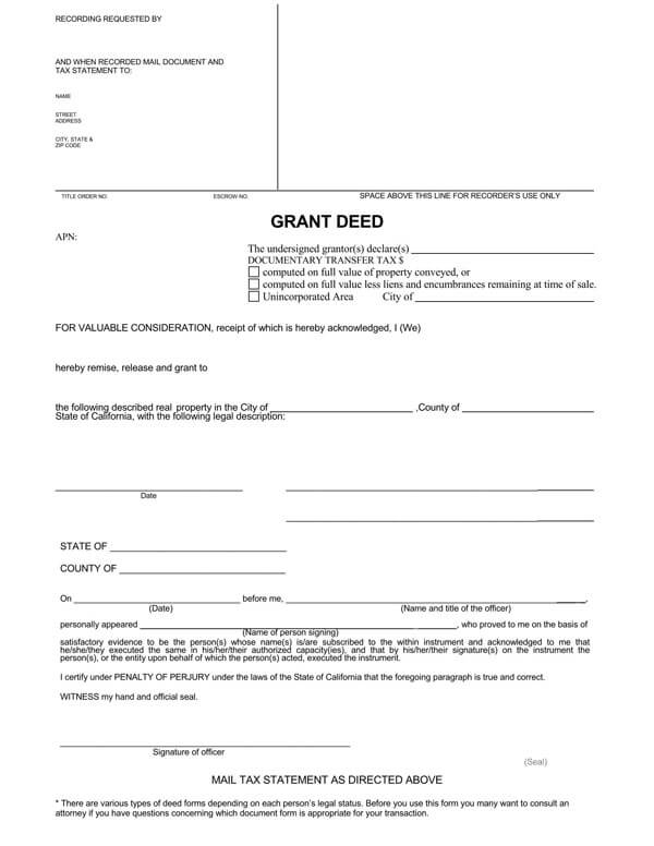 Printable Grant Deed Form 06 in Pdf Format
