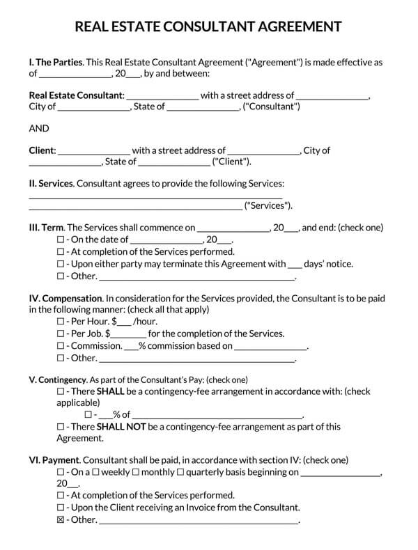 Great Printable Real Estate Consultant Agreement Sample as Word Document