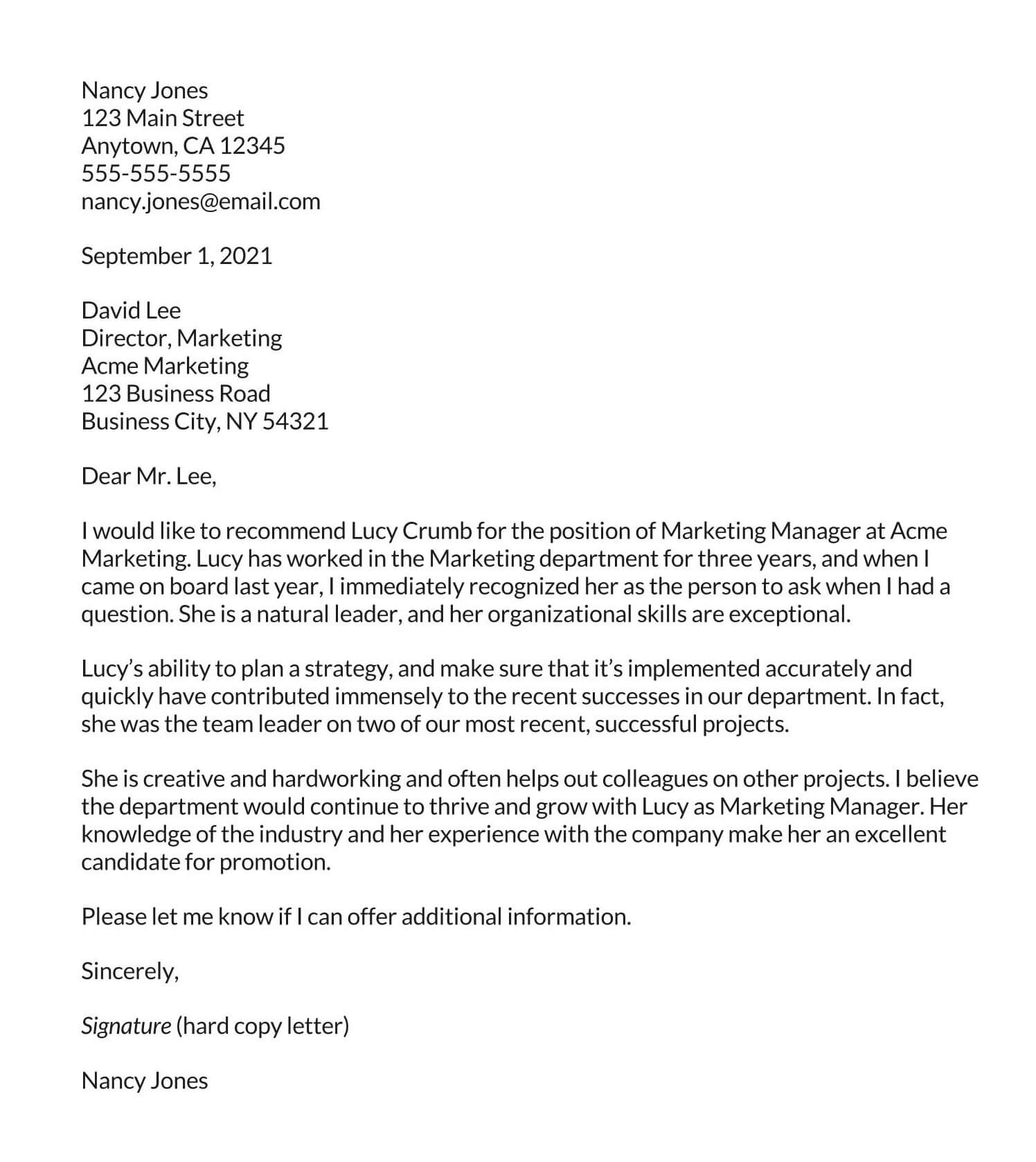 Reference Letter for Promotion - Free Download
