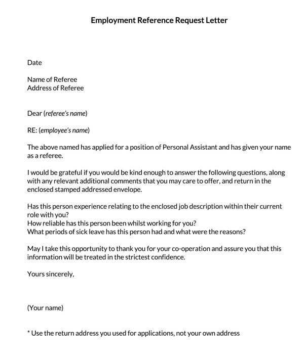 Reference Letter for Employment - Free Printable Template