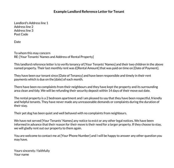 Landlord Reference Letter - Free Template for Download