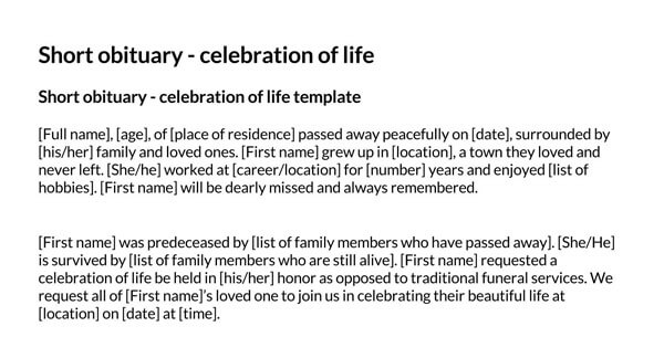 free printable obituary templates