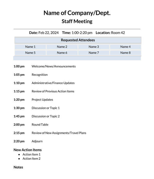 Staff Meeting Agenda Sample