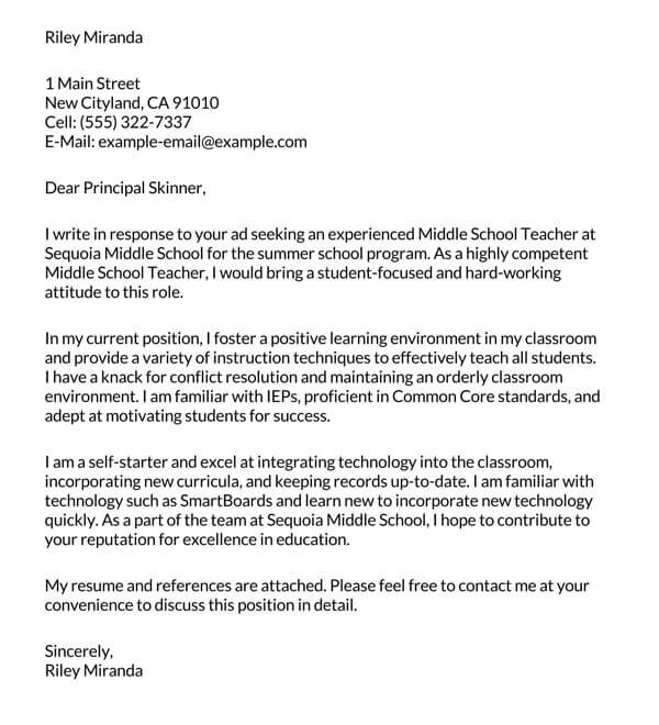 Free Summer School Cover Letter Example