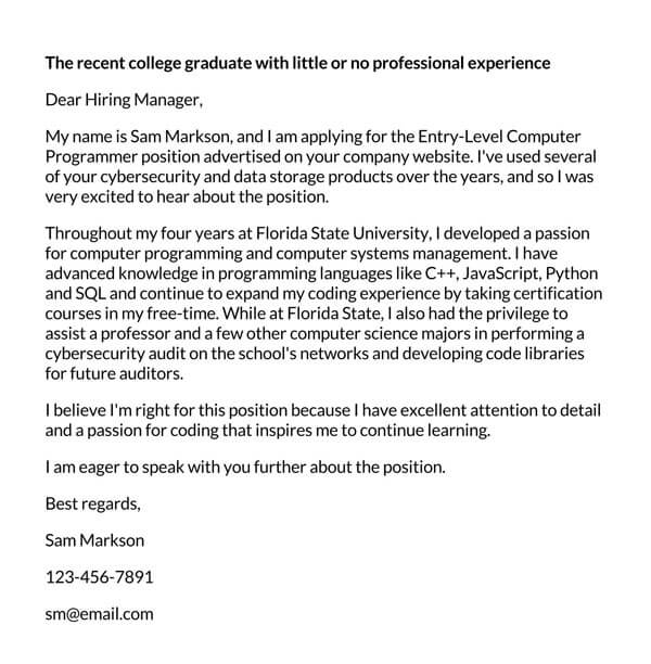 Editable cover letter template for recent graduate - free download