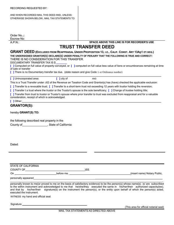 Printable Trust Transfer Deed Form as Pdf File