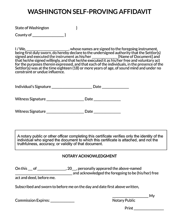 Self-Proving Affidavit Form - Free Example for Washington (Editable)