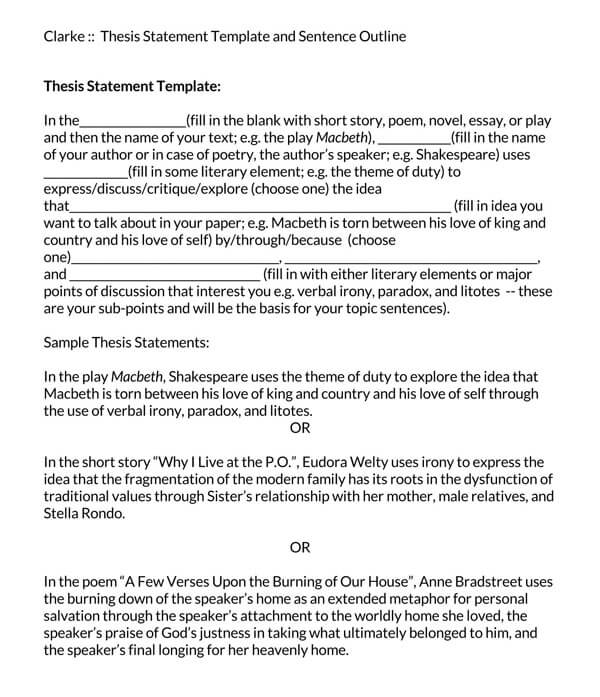 Strong Professional Thesis Statement Template 03 as Word File