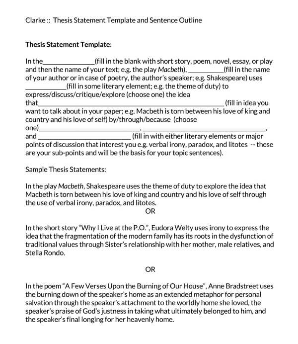 Thesis Statement Template in Word Format