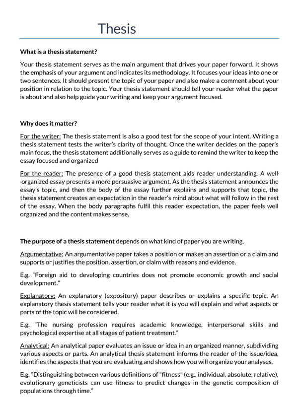 Great Comprehensive Thesis Statement Template 10 as Word Document