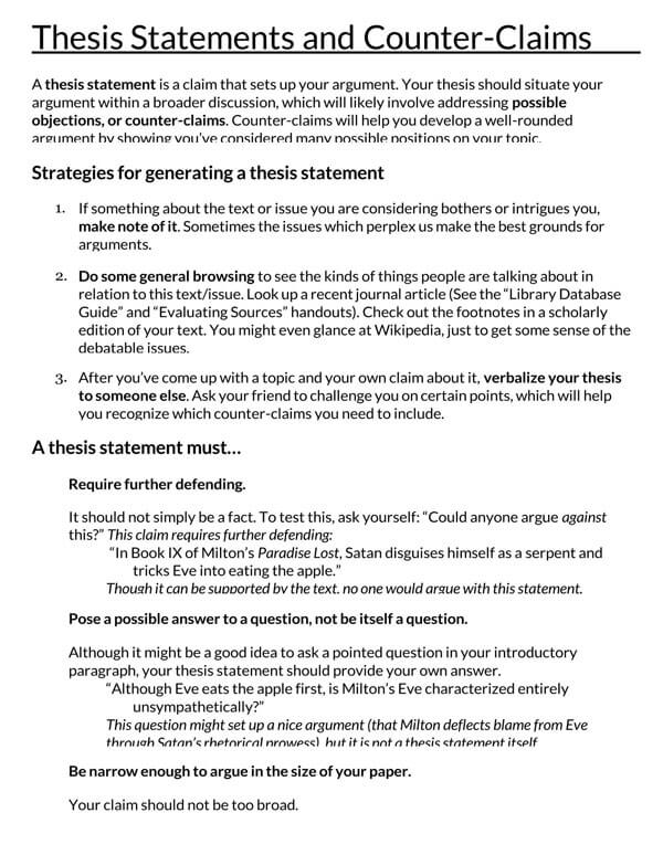 Great Comprehensive Thesis Statement Template 11 as Word Document