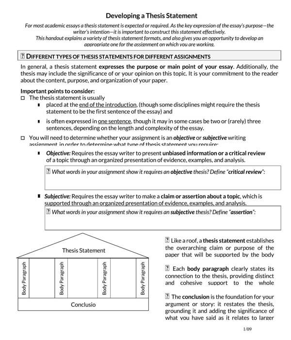 Professional Printable Thesis Statement Template 14 as Word Document