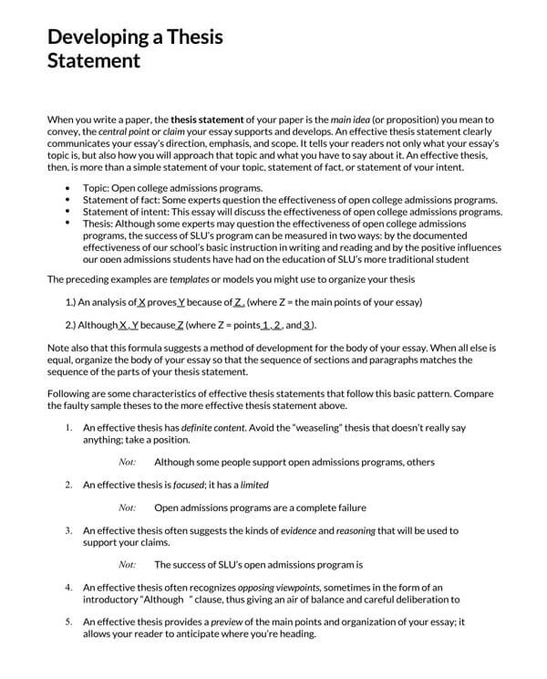 Professional Printable Thesis Statement Template 15 as Word Document