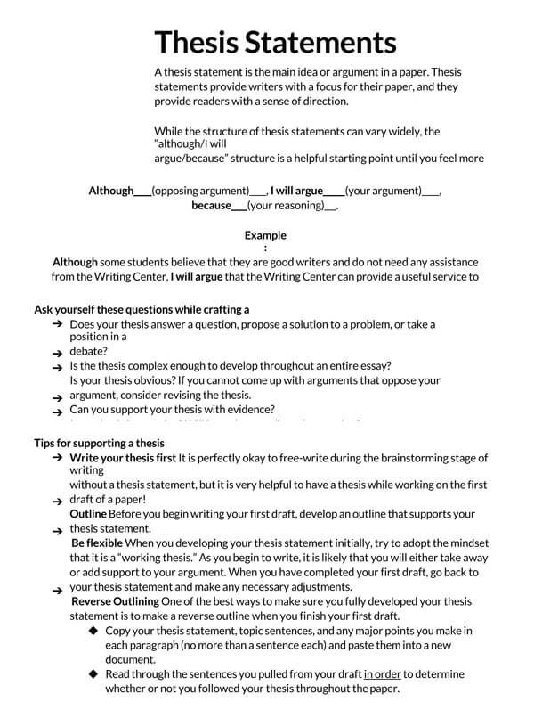 Professional Printable Thesis Statement Template 17 as Word Document