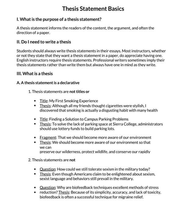 Thesis Statement Basics Sample for Writing