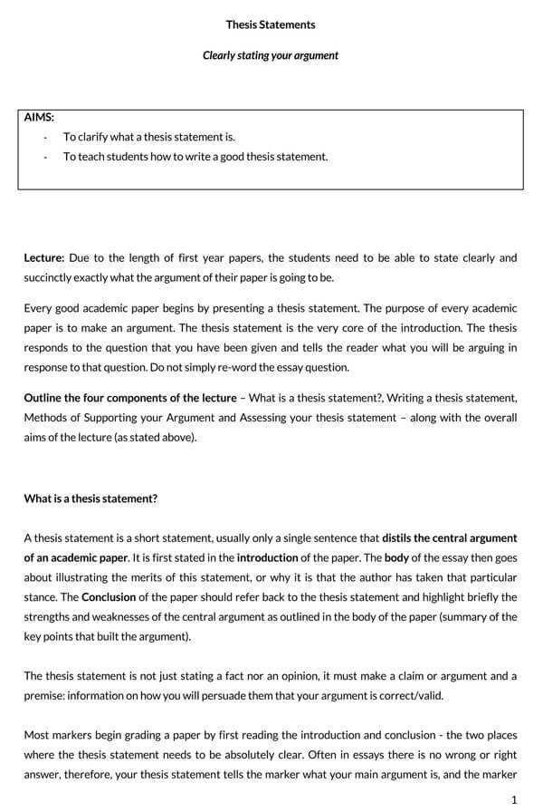 Great Comprehensive Argumentative Thesis Statement Template 10 as Word File