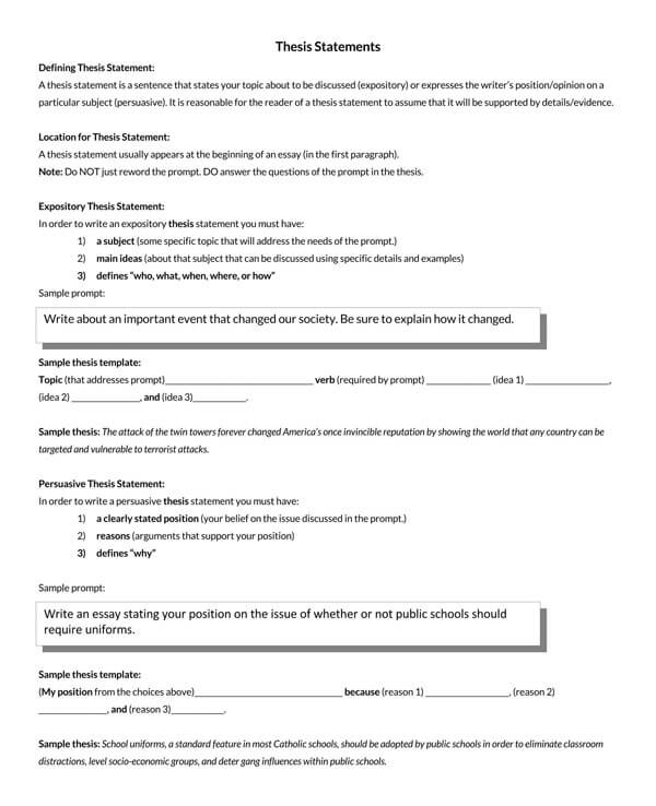 Strong Printable Expository Thesis Statement Template 02 as Word Document