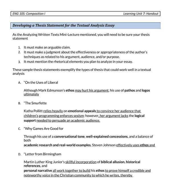 Strong Printable Expository Thesis Statement Template 06 as Word Document